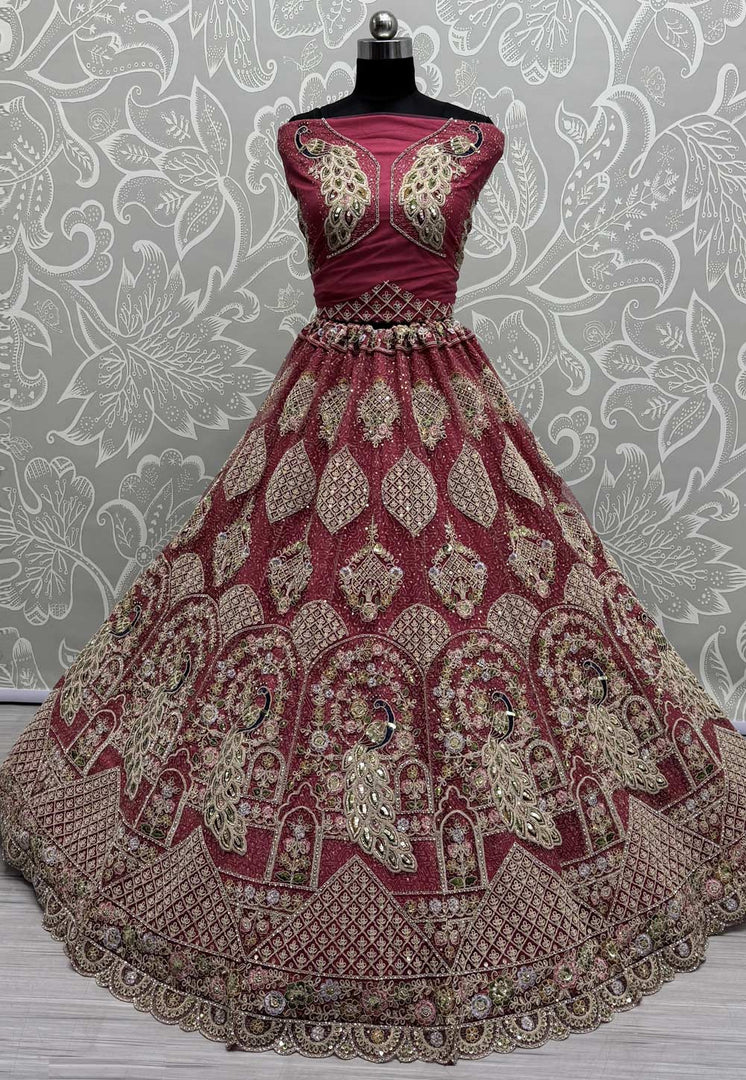 Red Net Net Wedding Lehenga Choli