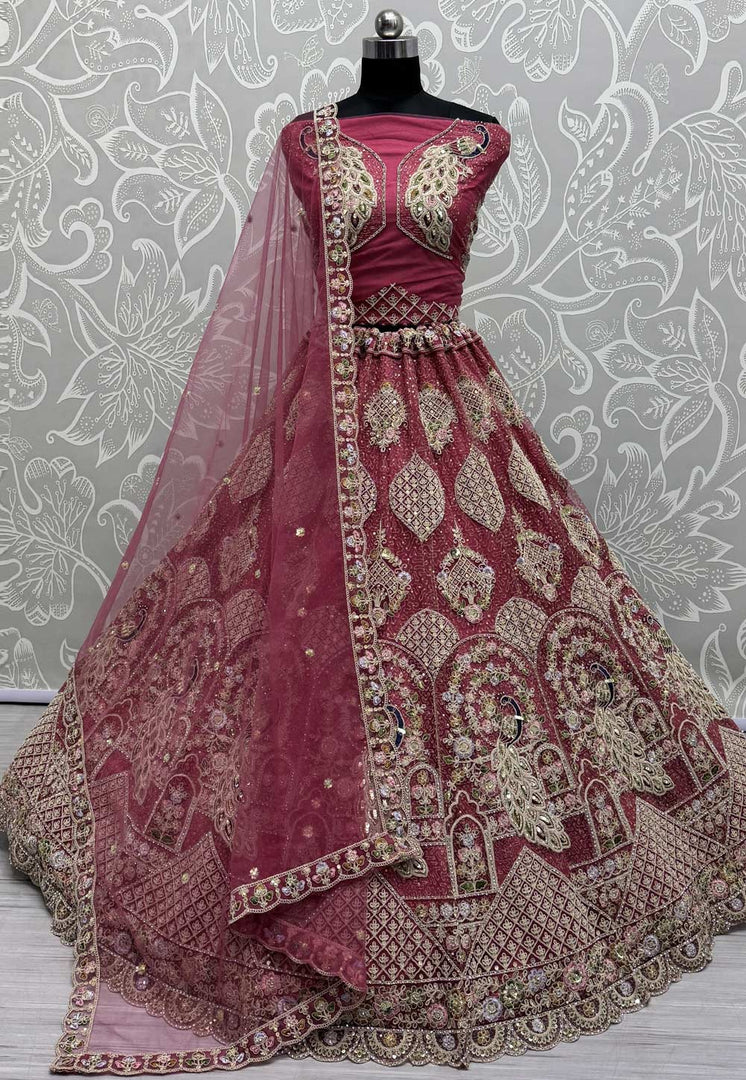 Red Net Net Wedding Lehenga Choli