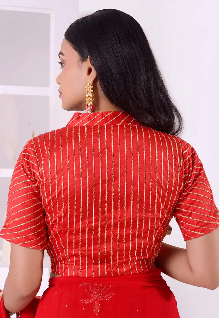 Red Net Readymade Blouse