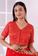 Load image into Gallery viewer, Red Net Readymade Blouse
