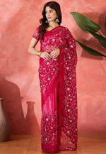 Load image into Gallery viewer, Red Net Saree With Blouse

