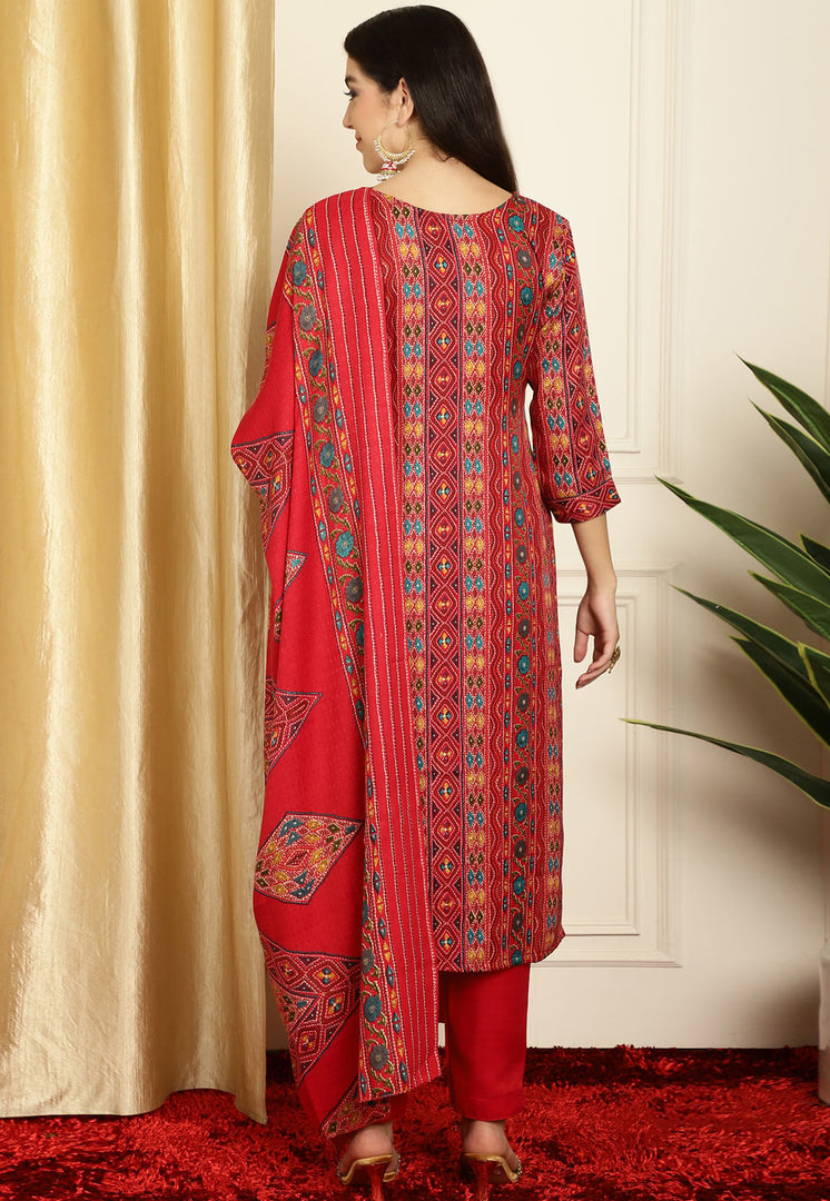 Red Pashmina Pant Style Suit