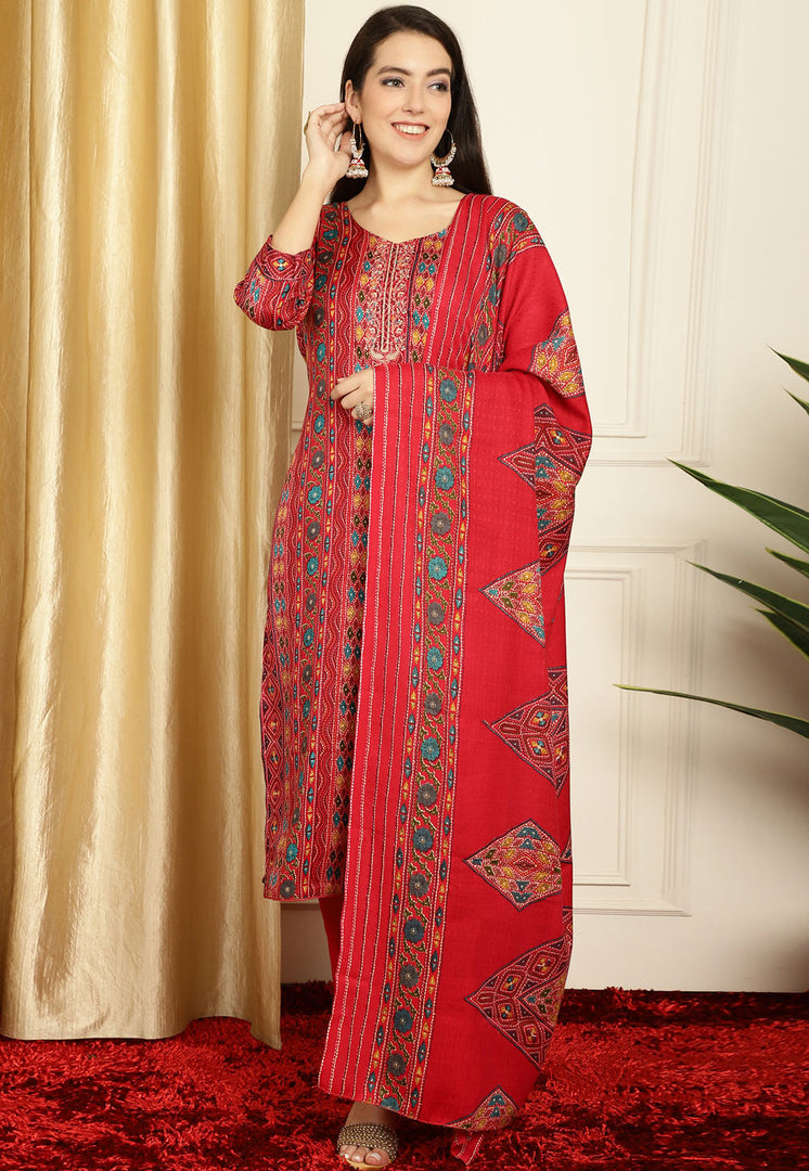 Red Pashmina Pant Style Suit