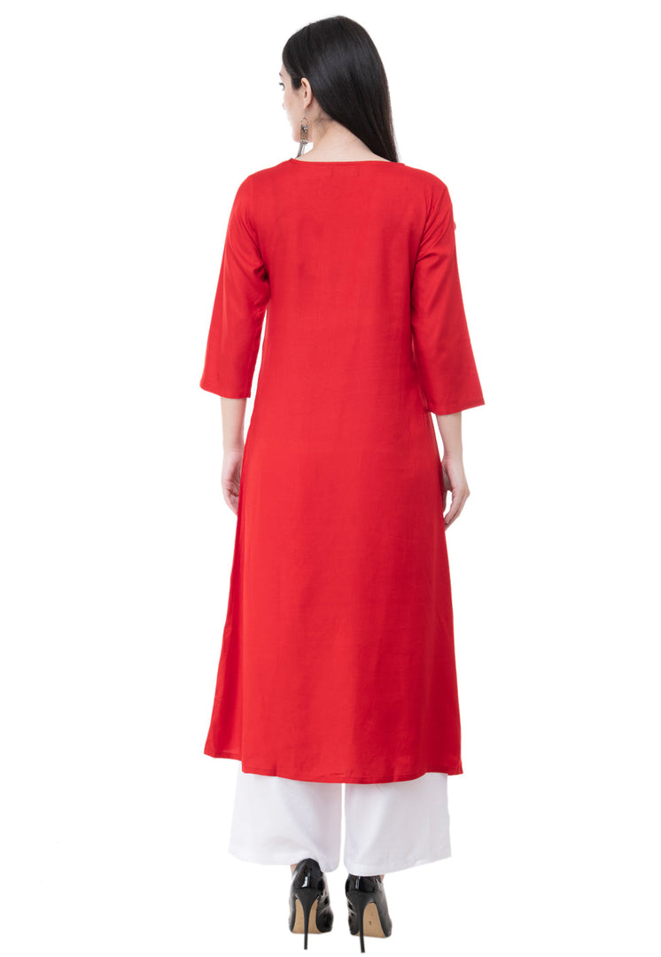 Red Rayon Kurta Set With Palazzo