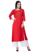 Load image into Gallery viewer, Red Rayon Kurta Set With Palazzo
