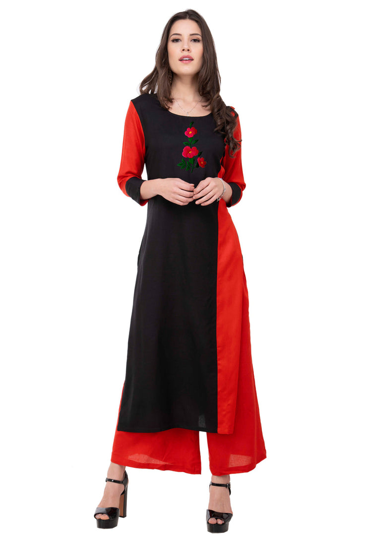 Red Rayon Kurta Set With Palazzo