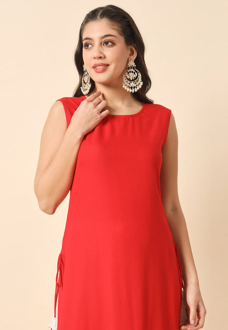 Red Rayon Long Kurti