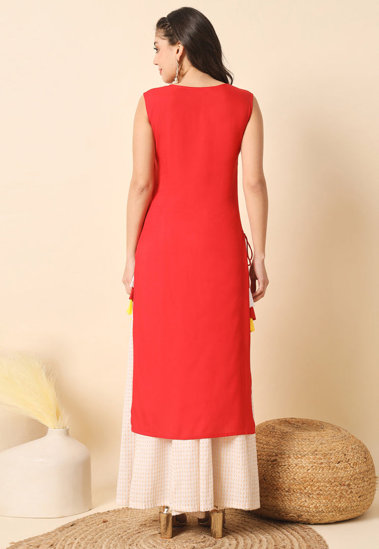 Red Rayon Long Kurti