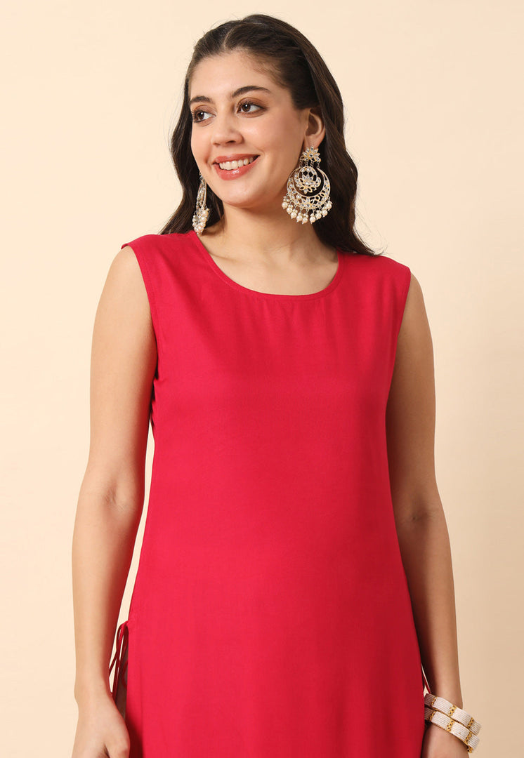 Red Rayon Long Tunic