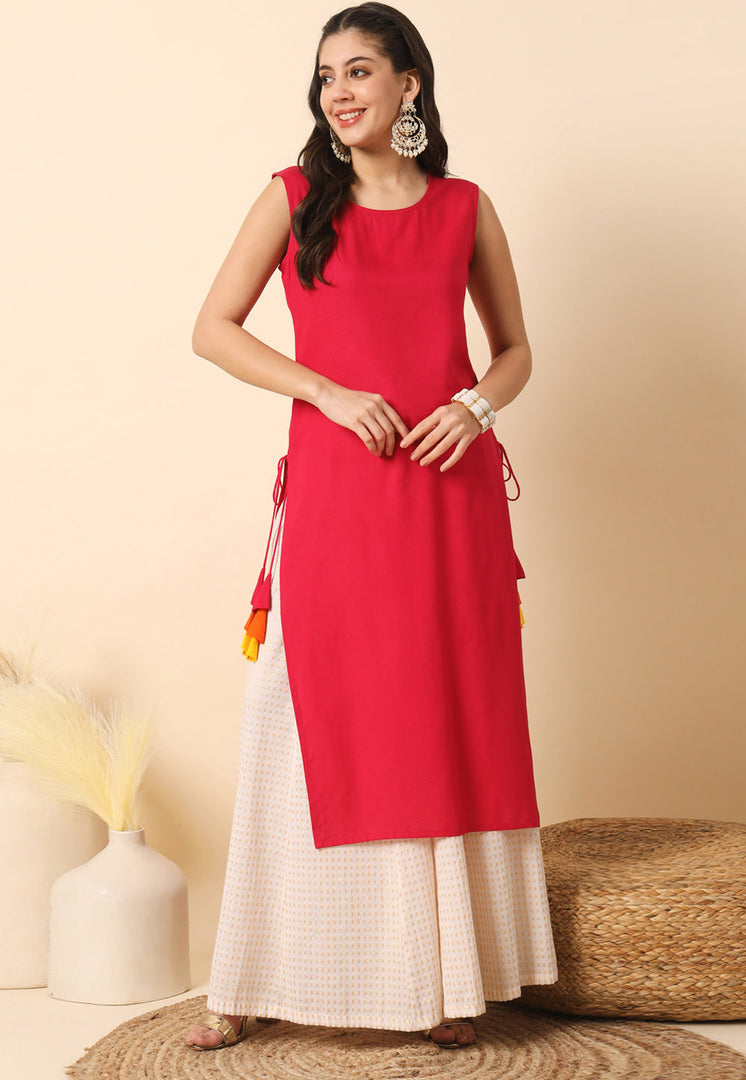 Red Rayon Long Tunic