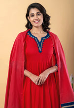 Load image into Gallery viewer, Red Rayon Readymade Anarkali Suit
