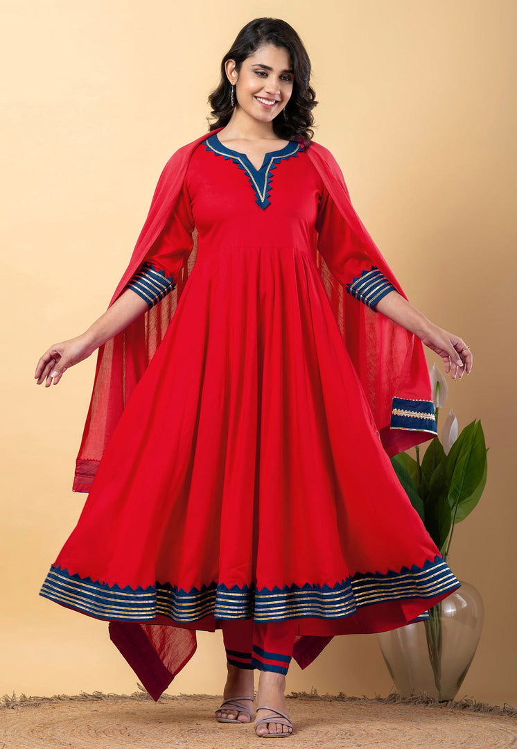Red Rayon Readymade Anarkali Suit
