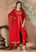 Load image into Gallery viewer, Red Rayon Readymade Anarkali Suit
