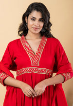 Load image into Gallery viewer, Red Rayon Readymade Long Anarkali Suit

