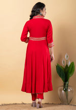 Load image into Gallery viewer, Red Rayon Readymade Long Anarkali Suit
