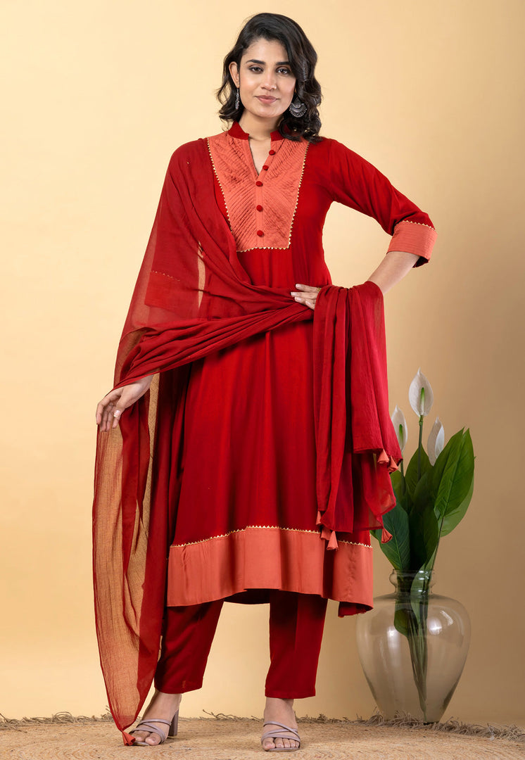 Red Rayon Readymade Pakistani Suit