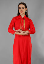 Load image into Gallery viewer, Red Rayon Readymade Patiala Suit
