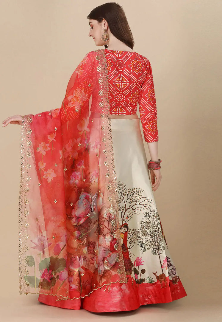 Red Satin Silk A Line Lehenga Choli