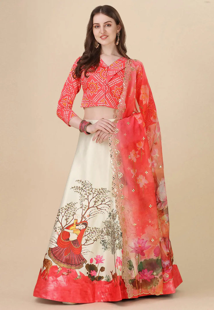 Red Satin Silk A Line Lehenga Choli