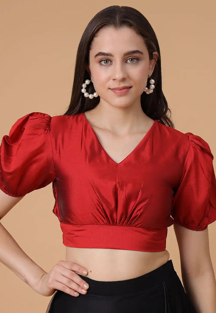 Red Satin Silk Readymade Blouse