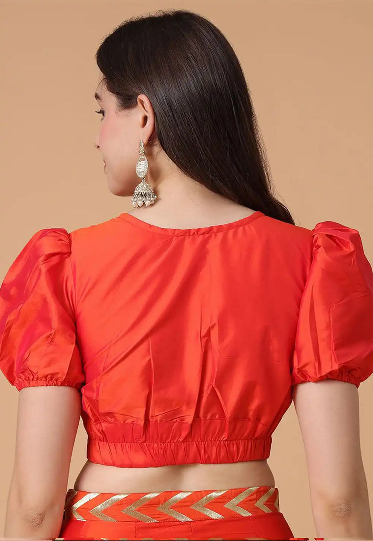 Red Satin Silk Readymade Blouse