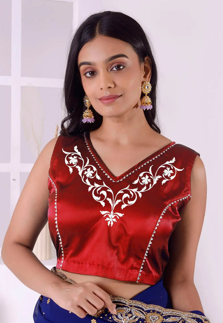 Red Satin Silk Readymade Blouse