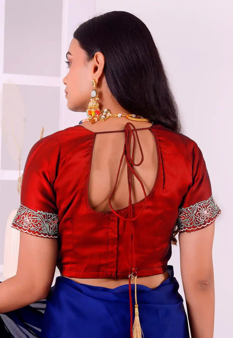 Red Satin Silk Readymade Blouse