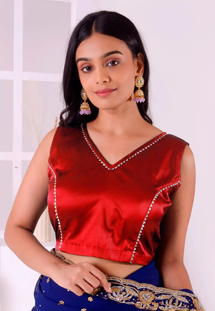 Red Satin Silk Readymade Blouse