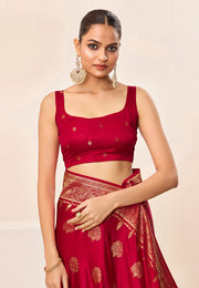 Red Satin Silk Saree With Blouse