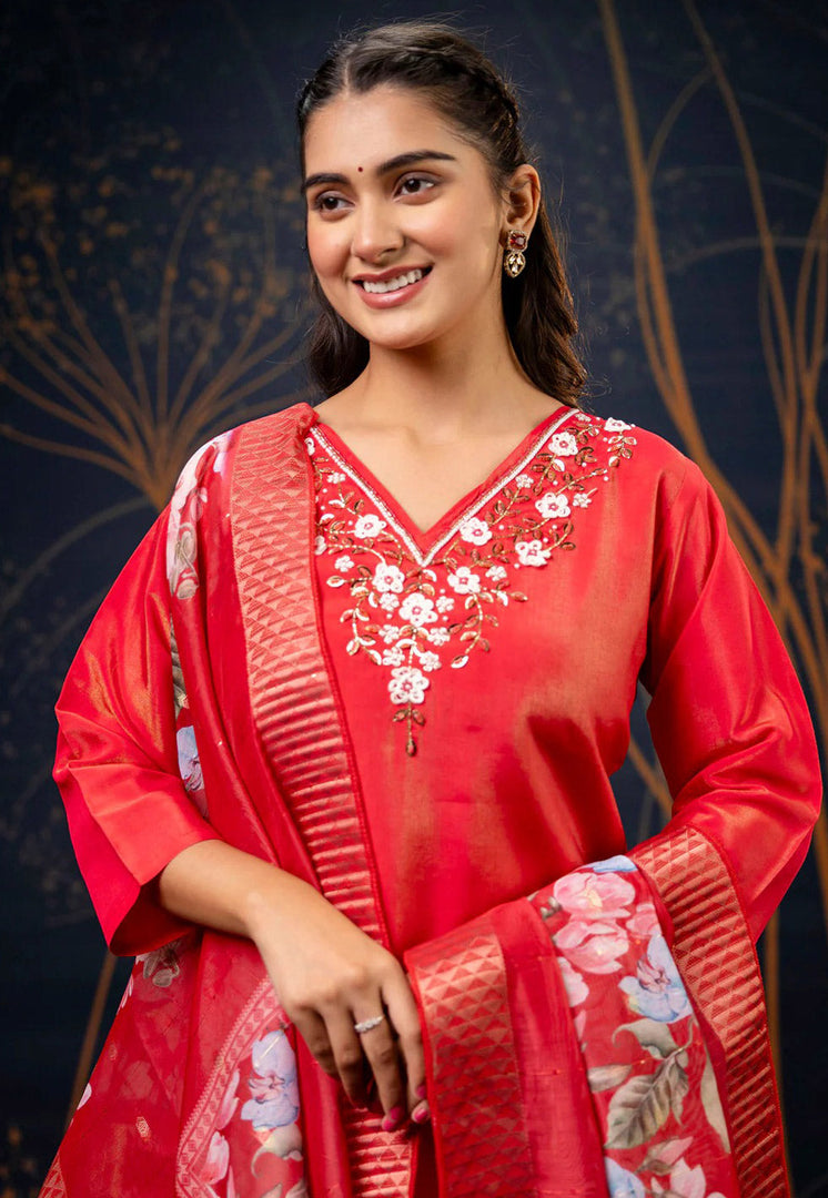 Red Shimmer Readymade Pakistani Suit