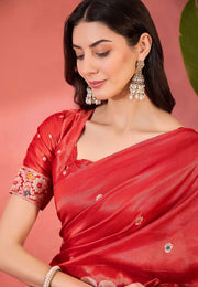 Red Shimmer Saree With Blouse