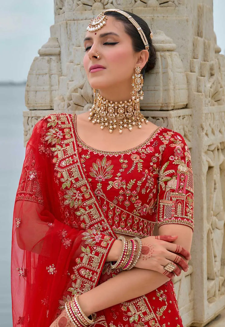 Red Silk Bridal Lehenga Choli