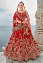 Load image into Gallery viewer, Red Silk Bridal Lehenga Choli
