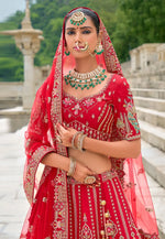 Load image into Gallery viewer, Red Silk Bridal Lehenga Choli
