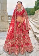 Load image into Gallery viewer, Red Silk Bridal Lehenga Choli
