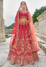 Load image into Gallery viewer, Red Silk Bridal Lehenga Choli
