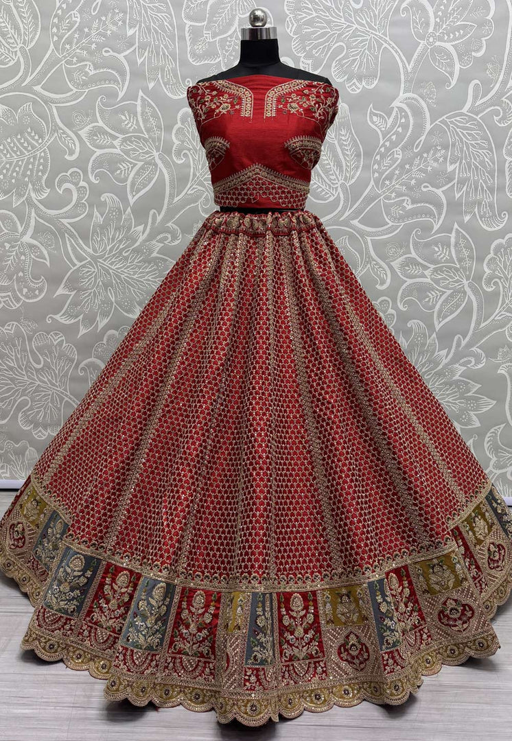 Red Silk Bridal Lehenga Choli