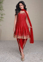 Load image into Gallery viewer, Red Silk Dhoti Salwar Kameez
