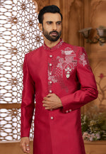 Load image into Gallery viewer, Red Silk Indo Western Sherwani

