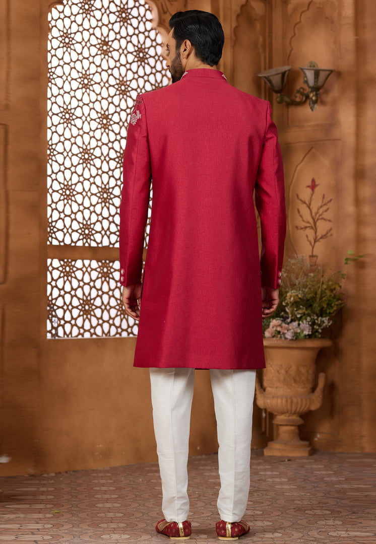 Red Silk Indo Western Sherwani