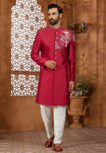 Load image into Gallery viewer, Red Silk Indo Western Sherwani
