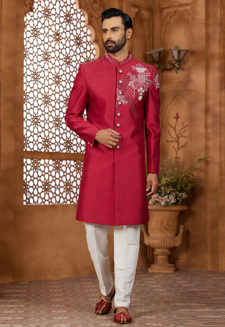 Red Silk Indo Western Sherwani