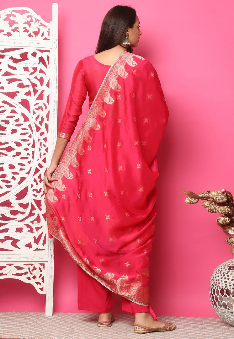 Red Silk Jacquard Pant Style Suit