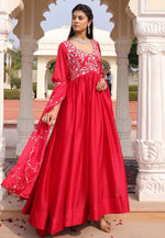 Load image into Gallery viewer, Red Silk Long Anarkali Suit
