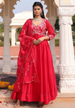 Load image into Gallery viewer, Red Silk Long Anarkali Suit
