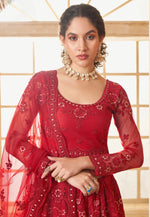 Load image into Gallery viewer, Red Silk Net Lehenga Choli
