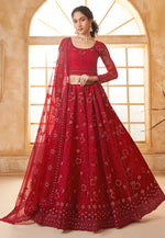 Load image into Gallery viewer, Red Silk Net Lehenga Choli
