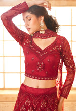 Load image into Gallery viewer, Red Silk Net Wedding Lehenga Choli
