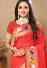 Load image into Gallery viewer, Red Silk Paithani Saree
