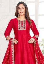 Load image into Gallery viewer, Red Silk Readymade Anarkali Suit
